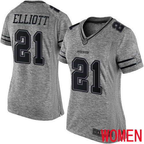 Women Dallas Cowboys Limited Gray Ezekiel Elliott #21 Gridiron NFL Jersey->women nfl jersey->Women Jersey